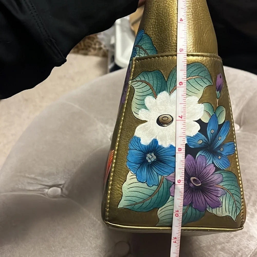 Anuschka hand painted leather golden hobo style shoulder bag
